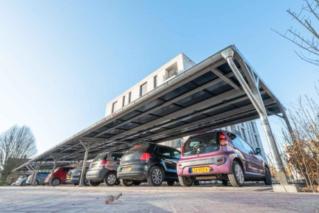 Carport for several cars with solar panels