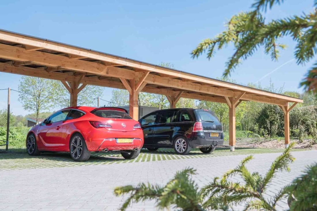 Wooden Solar carport with battery