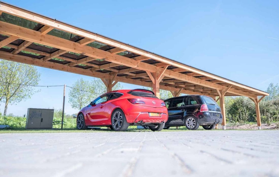 Wooden Solar carport with battery