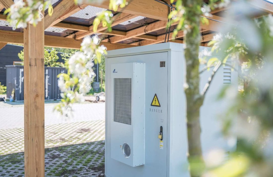 Wooden Solar carport with battery